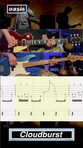 Cloudburst - Oasis - Lead Guitar & Bass Lesson - Cover - Rolling Tab - Noel Gallagher - Guigsy