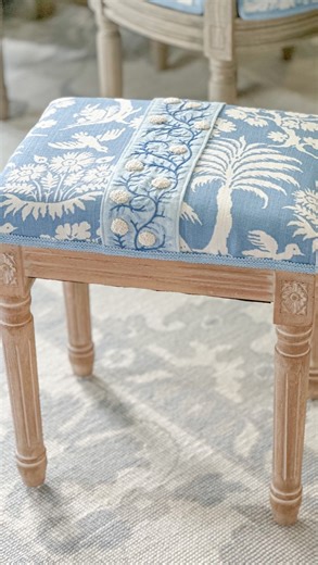 Stephanie Veltri on Instagram: "Like & comment “SHOP” to instantly receive links in your DM. 💙 Here is a favorite upholstery project that turned out beautifully! It’s amazing how much this little stool gets used! 💙 💙Friendly Disclaimer as always: I am not a professional upholsterer but have been an upholstery DIY enthusiast for over 20 years. I am showing you the way I choose to upholster in a timely manner. I’m happy to share with you another how-to DIY on the way I like to upholster a stool