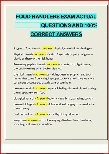 Food Handlers Exam Actual Questions And 100 Correct Answersp video