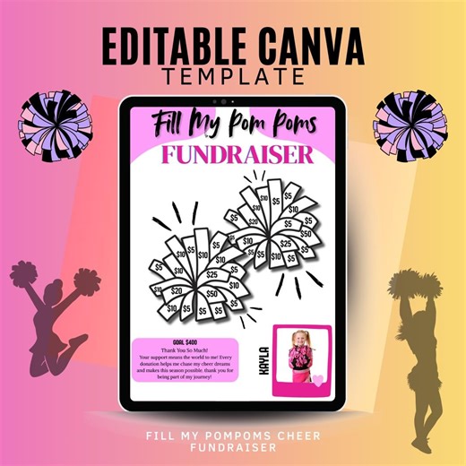 Fill My Pom Poms Cheer Fundraiser | Cheerleading Fundraiser Template | Editable Canva Fundraiser | Digital Download, CHEER FUNDRAISER - Etsy UK