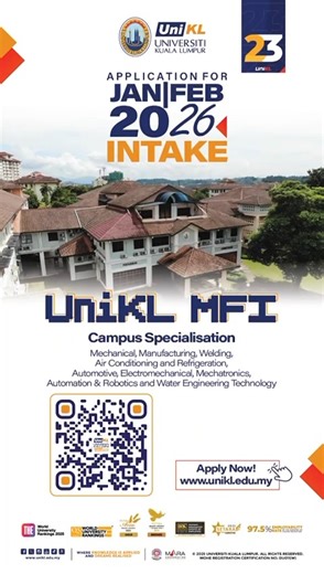 From workshops to world-class innovation. Applications are now open for UniKL MFI – Jan/Feb 2026 Intake Specialisations in Mechanical, Manufacturing, Welding, Automotive, Mechatronics, Automation & Robotics, Air Conditioning & Refrigeration, and Water Engineering Technology. 📲 Apply now: www.unikl.edu.my Where knowledge is applied and dreams are realised. #SPM2025 #UniKL #UniKLExcellence #FoundationUniKL #DiplomaUniKL #BachelorUniKL | Universiti Kuala Lumpur - Unikl
