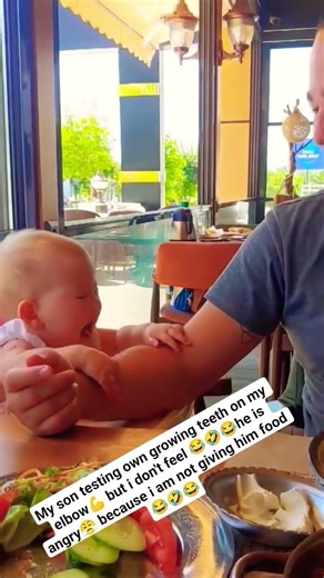 My Son Testing His New Teeth on Daddy’s Elbow 🦷When Baby Is Angry Because No Food#giggles#muggy