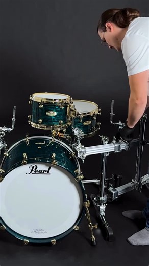 Pearl Drums Europe on Instagram: "Building a kit with this Pearl Masterworks in Teal Tamo, complemented with Gold Shell hardware. Set up on a Pearl ICON Rack featuring a wide range of clamps. #drums #drumming #drummers"