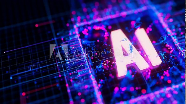 Artificial intelligence central processing unit animation. Quantum computing core with data flows and logic operations. Futuristic technology processor.