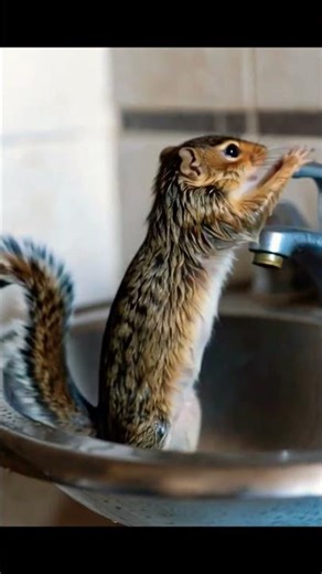 Smart squirrel Open tap water | Squirrel knows to closeing tap water #squirrel#squirrelpool