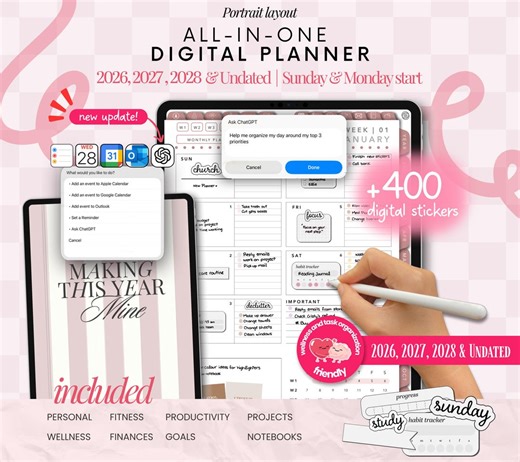 Portrait Digital Planner 2026 2027 2028 & Undated, Goodnotes Planner, Daily Planner, Weekly Planner, Notability Planner, iPad Planner - Etsy Australia