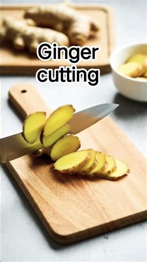 A realistic ASMR cutting video scene of ginger on a table with a knife. #asmr #trending