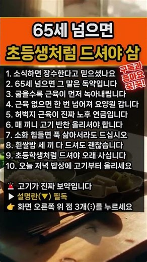 65세부터 소식하면 절대 금지! 보건복지부 영양 기준이 경고하는 노인 단백질 부족의 진실과 오늘 저녁 밥상부터 바꾸는 근감소증 예방 식단 완벽 가이드 | 노후 건강