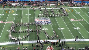 And here is our pregame performance from yesterday featuring Floating Ohio and Double Script Ohio. Bradley Krak (far side) and Ethan Kowalski (near side) were your i-dotters. #GoBucks | The Ohio State University Marching Band