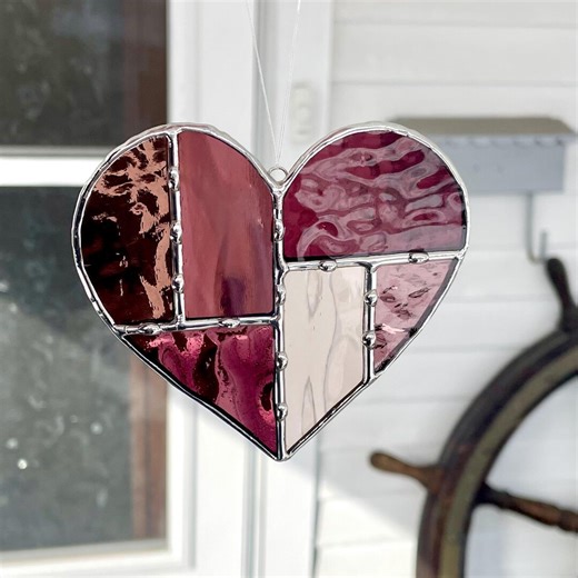 Stained Glass Heart Suncatcher- Patchwork Style - Pink - Valentine, Anniversary, Love, Friendship - Window Decoration (handmade) - Etsy