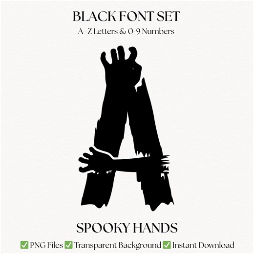 Spooky Halloween Alphabet Letters & Numbers | PNG Horror Hands Clipart Fonts | Digital Download - Etsy