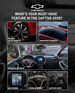 Chevrolet Captiva has it all..but what’s your must-have feature? Let us know what makes your perfect ride!👇🏻 For more information, call 16424 or visit: https://www.chevroletarabia.com/eg-en/cars/captiva Terms and Conditions Apply Tax Registration Number: 100-081-525 200-146-858 | Chevrolet