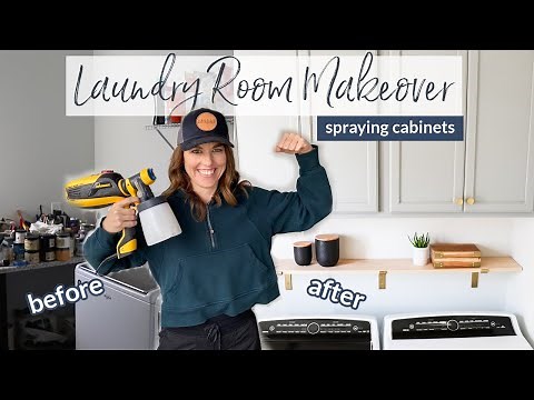 Painting Cabinets With Spray Gun | Complete Laundry Room Makeover