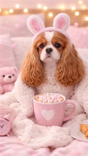 Perfect morning — hot coffee, a fluffy blanket and not a single alarm clock 🤍☕🍥 #relaxtime #cavalierking #힐링타임 #わんこ #댕댕이 #治愈 | Irina Zhukova