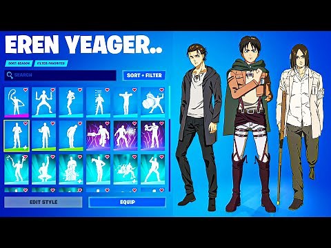 Fortnite EREN YEAGER SKIN Showcase With Best Dances & Emotes! (ATTACK ON TITAN)