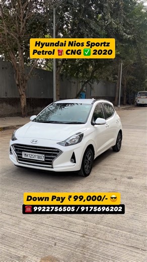 Nilesh Udmale on Instagram: "😍 Hyundai Nios Sports 2020 December Petrol ⛽️ CNG ✅ 1st Owner Less driven 62000km, under warranty 1 year, Hassle free No tension traffic and long drive daily drive, 😍 Mileage City 26+Premium interior, top features, high ground clearance, Sporty Black alloy wheels 🛞 Non accidental, genuine and original body line, seat foldable, big size dicky, perfect family car 🚘 All family useful car best safety and Airbags ABS EBD, strong 💪 body smooth drive, Screen touch info