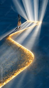 golden road metaphor Walking light path in spiritual journey, silhouette stepping on walking light path, golden glow guiding walking light path soul journey steps