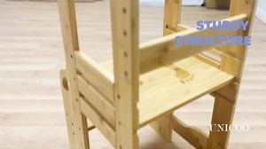 UNICOO Bamboo Height Adjustable Kids Kitchen Step Stool, Kids Learning Stool, Toddlers Stool, Toddler Standing Tower, Safe Step Stool for 1-5 Years Old Kids, Counter Step (M3-Antique Oak)