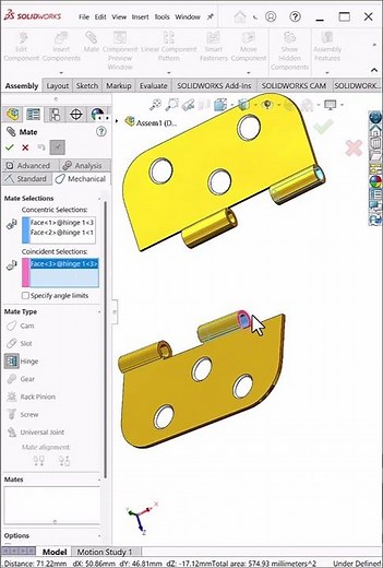Hinge Mechanical Mate in SolidWorks | Assembly Trick #shorts