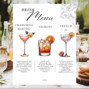Drink Menu Template - Editable Canva Wedding Cocktail Menu Template - Bar Sign - Etsy
