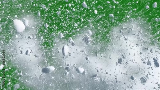 Green Screen visual effects vfx heavy snow blizzard storm on 3d animation scene 2 with distortion, overlay, glitch, static noise, scan lines black background, 4k animated video loop