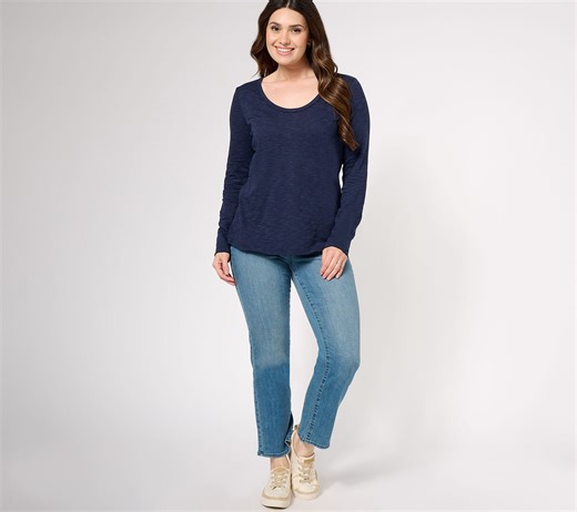 Denim & Co. Canyon Retreat Scoop Neck Long Sleeve Top with Back Seam - QVC.com