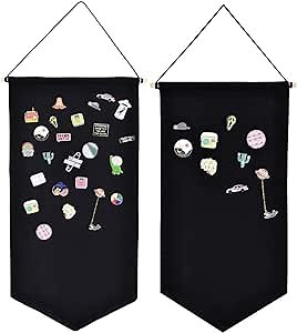 2pcs Pin Wall Display Banner Enamel Lapel Badge Flag Canvas Wall Banner for Buttons Lapel Collection Kids Room Decor(Small+Medium) (Black)