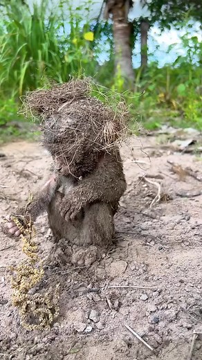 "Innocence in the Wild: Monkey Cub Covered in Dust and Dried Grass" | Monkey BiBi