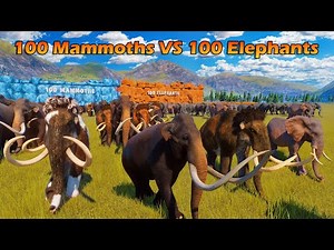 100 Mammoths VS 100 Elephants Animals Race in Planet Zoo Included Woolly Mammoth & African Elephant