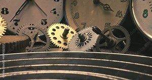 Vintage watchmakers workshop with spare parts and broken clocks