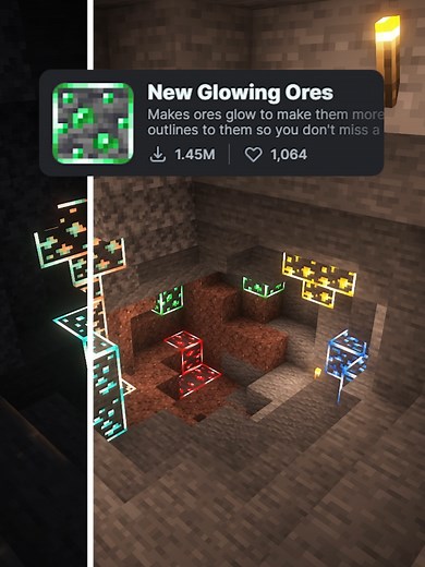 Glowing Ores! ✨ #minecraft #gaming #mod #gaming #mods #shaders #reels #iris #optifine #javaedition #java #bedrock #free #curseforge #modding #modrinth #glowingores #ores #glowing #glow #xray #resourcepacks #resourcepack #pack #texture #textures #texturepack #rp
