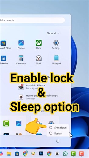 How to enable sleep and lock options #windows11 #tech #shortvideo #viral