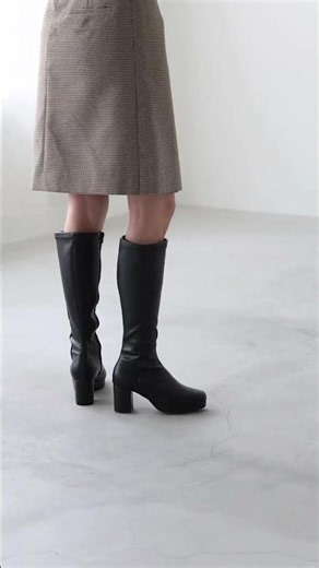 フィットシルエットでスタイルアップが叶う！スクエアトゥ プラットフォーム ヒールロングブーツ #welleg #menue #ファッション #プチプラ #ブーツ #ロングブーツ #shorts