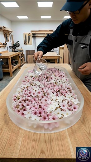 I Make DIY Cherry Blossom Resin Table #shorts #epoxy #viral #epoxyflooring #epoxyart #epoxyresin