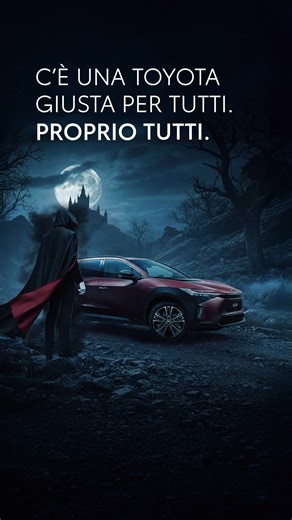 Per raggiungere il suo castello infestato senza essere notato, il nostro vampiro sceglie il Full Electric Toyota, la tecnologia che gli offre autonomia, prestazioni elevate e… silenzio. Scegli anche tu la Toyota più adatta a te, tra Full Electric, Plug-In Hybrid e Full Hybrid. | Toyota Italia