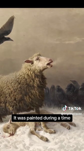 Anguish (1878) - Emotional Painting of a Protective Ewe and Lamb