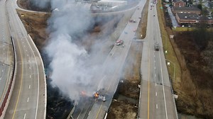 Sheriff: 1 dead in fiery crash after tanker truck goes over bridge in northeast Ohio