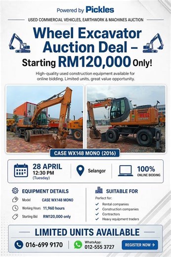 Wheel Excavator Auction Deal – Starting RM120,000 Only!