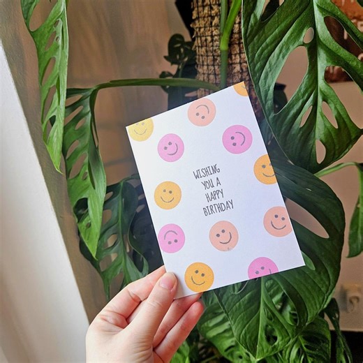 Birthday Card With Smiley Face "wishing You a Happy Birthday" - A6 - Etsy