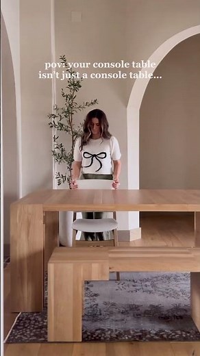 The fact that this dining set from ‪@TransformerTable‬ condenses down to a console table is wild!