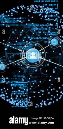 Vertical video: Upon particle assembly central node sending radial links, showing network growth Stock Video Footage - Alamy