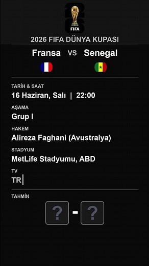 16 Haziran 2026 | Fransa vs Senegal | 2026 FIFA Dünya Kupası I Grubu #shorts