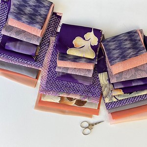 Vintage Silk Japanese 10 Piece Fabric Bundle, Purple & Peach Kimono Fabric Scrap Pack #5035 - Etsy