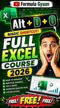Excel Magic Shortcut Alt+D+O 😱 | Full Excel Course 2026 FREE | Formula Gyaan #excel