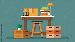 A budgetfriendly DIY standing desk made from stacked wooden crates is paired with a comfortable stool and an inspiring wall decal creating a