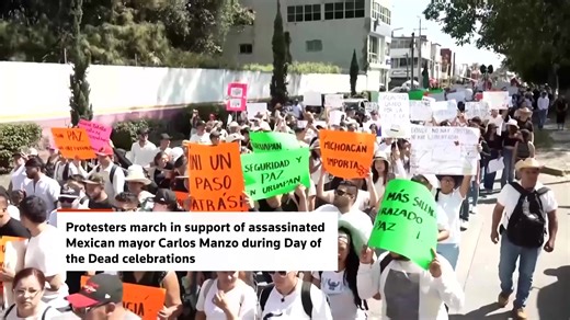 Residents of Mexico's Uruapan protested demanding an end to violence, following the assassination of Mayor Carlos Manzo during Day of the Dead celebrations | Reuters