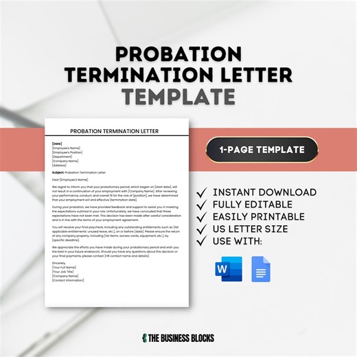 Probation Termination Letter Template: Editable HR Form (google Docs, MS Word) - Etsy