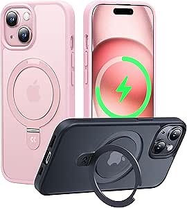 CASEKOO Designed for iPhone 15 Case with Magnetic Invisible Stand [Military Drop Protection] [Compatible with MagSafe] Shockproof Slim Translucent Matte Case 6.1 Inch, Pink