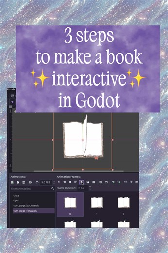 3 steps to make an animated spell book ✨interactive✨ in Godot. #gamedev #indiedev #womenintech #girlygamer
