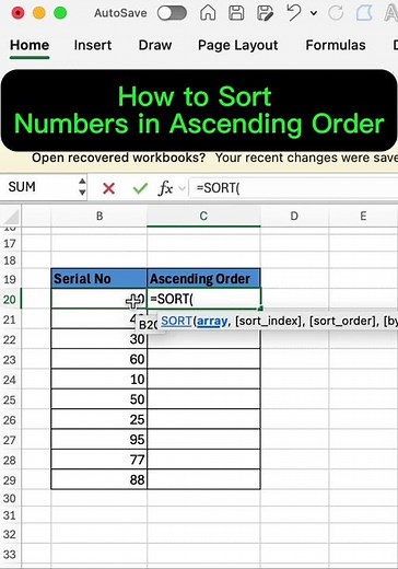 Excel: Sort Numbers Ascending (The EASY Way)